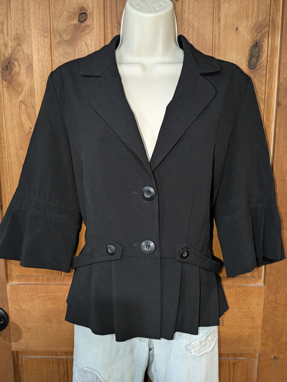 AB Studio Black Peplum Blazer with Flared Sleeves